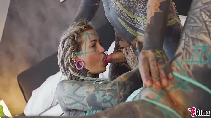 Tattooed girl gets deep anal pounding with sloppy blowjob and pussy licking