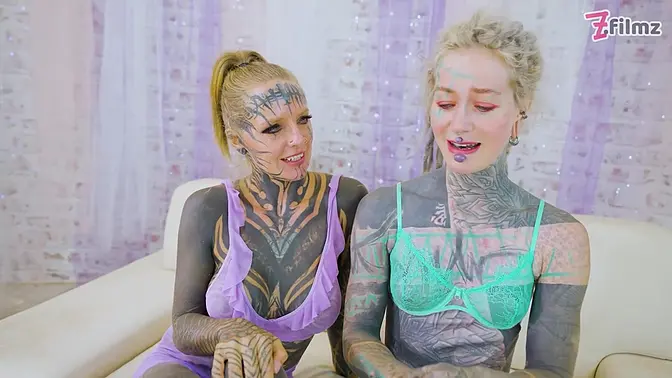 Tattooed Teen Queen gets Triple Threat Creampie