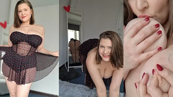 Teasing with big natural boobs and nipple play