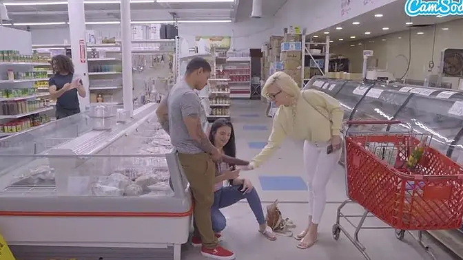 Teen amateur swallows big black cock in public