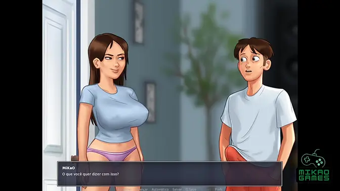 Teen and curvy MILF watch cartoon hentai as big-dicked protagonist enters scene
