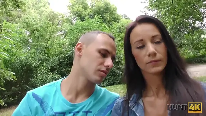 Teen brunette gets nailed by huge cock in public park