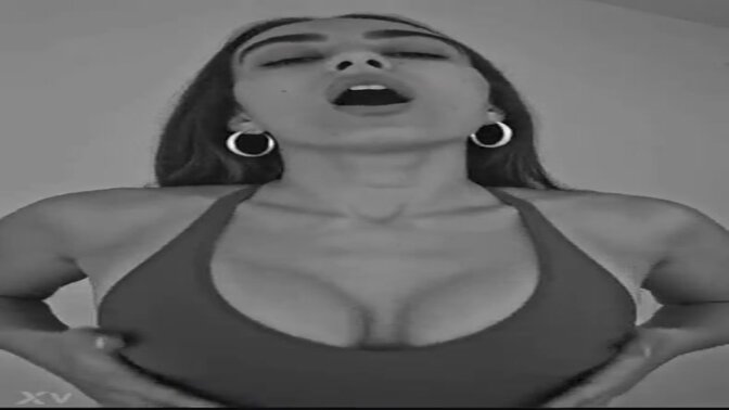 Teen GF plays with her big tits while masturbating