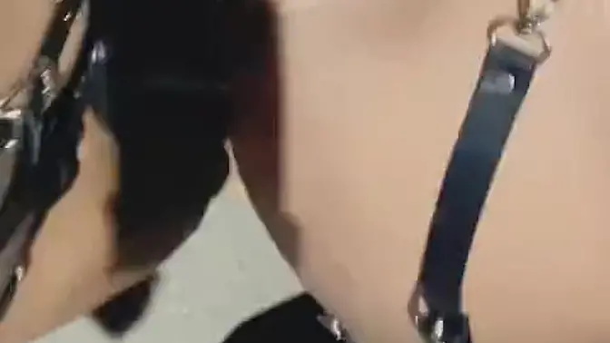 Teen girl dons a massive strapon and takes control in outdoor setting