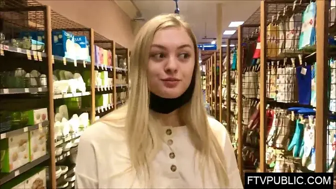 Teen girl flashes her big boobs in public store