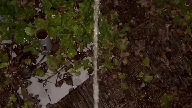 Teen girl pisses outside in winter, steamy