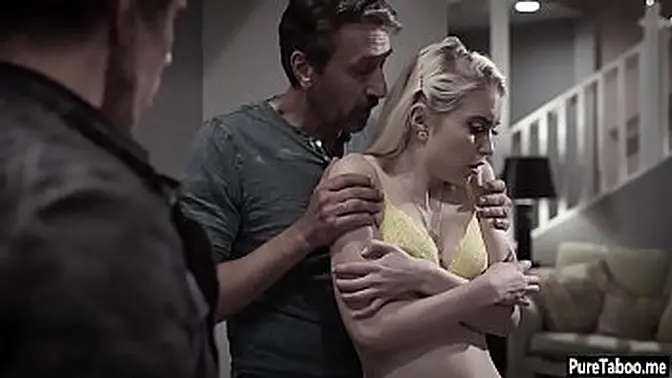 Teen girlfriend Chloe Cherry double penetrated in a three-some with her stepdad and a friend