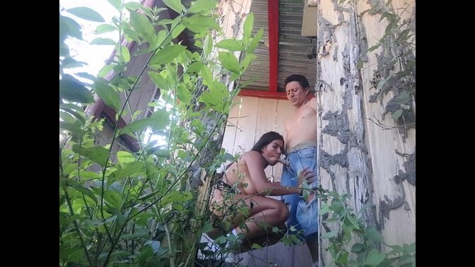 The perverted old stepfather fucks his beautiful, busty, curvy stepdaughter in the country house