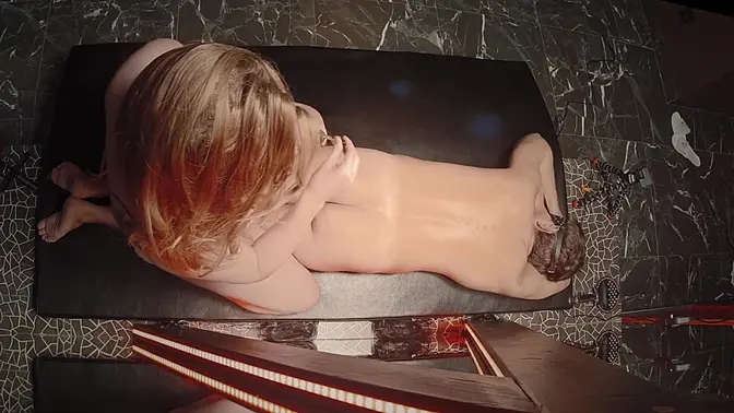 Thick Curvy Redhead Milf Sucks cock while getting an oiled massage