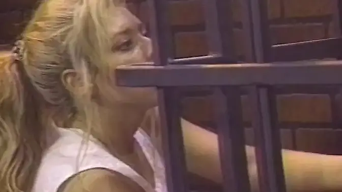 Tied blonde slut pleases two women in vintage lesbian session