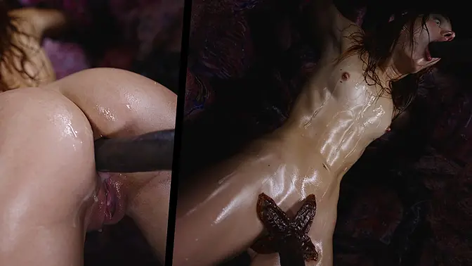 Tied-up Clemence Audiard gets monster cock all the way through her