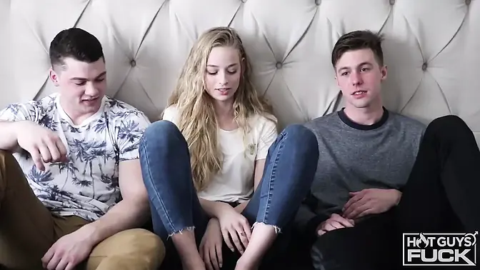 Two big-cocked studs team up to share a sexy day with a babe