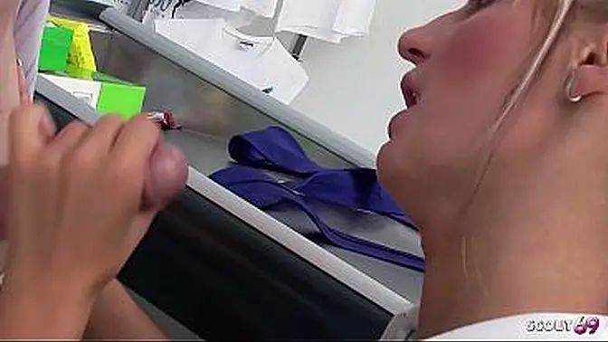 Two blonde Big Bouncing Boobs Saleswomen seduce to MMFF Foursome Fuck by two Customers