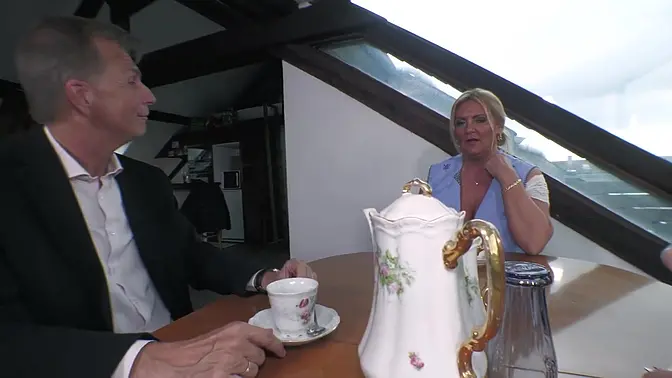 Two blonde cougars get a big dick in a steamy homemade threesome