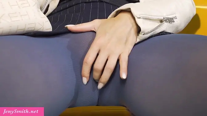 Two girls finger their huge tits on public transport