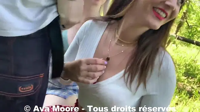 Two girls suck lucky guy's cock on the side of the road