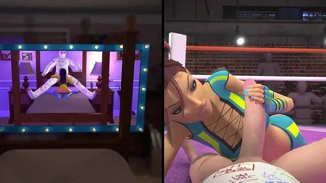 Two hot girls gag on the biggest cock in split-screen 3D cartoon porn