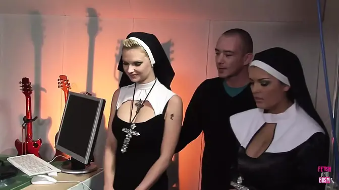 Two Nuns Take Huge Cock in Wet Holes