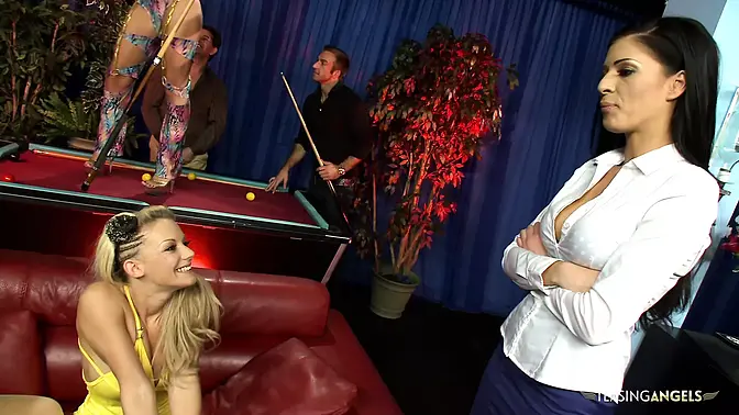 Two pretty naughty bitches get their tight cunts stuffed with massive penises