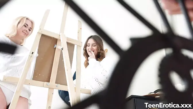 Two sexy babes enjoy cock together