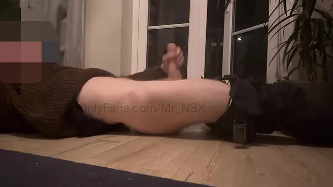 Unleashing massive uncut cock on balcony for all to see