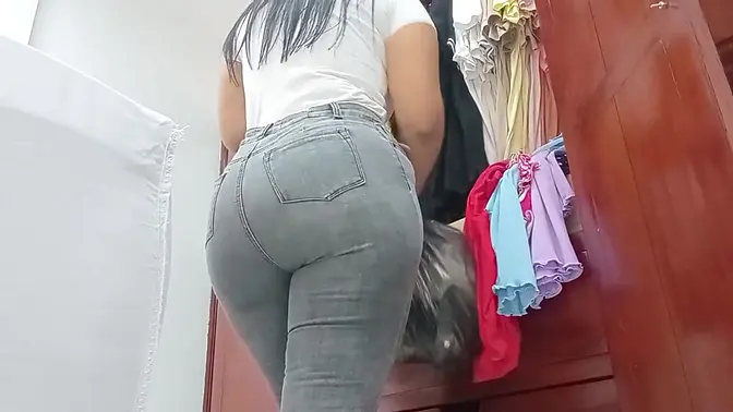 Very hot stepmother plays with her lingerie