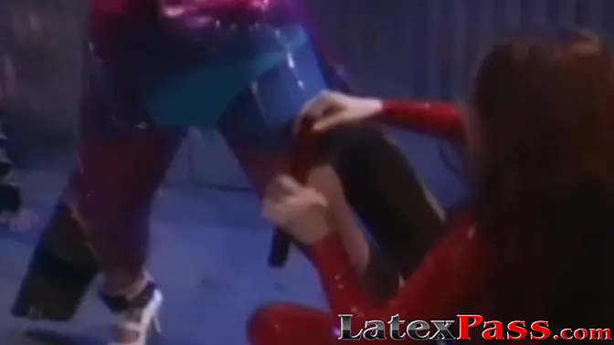 Vintage babes in latex suits get whipped and toyed by femdom