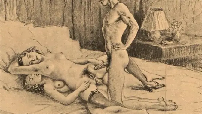 Vintage pin-up with bush gets licked