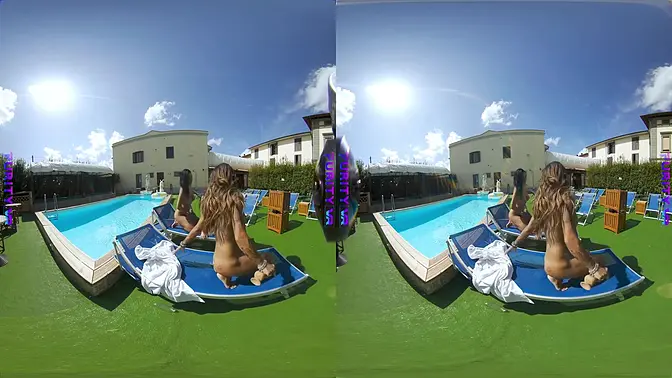Virtual Reality: Three lesbian goddesses licking and fingering each other's pussy
