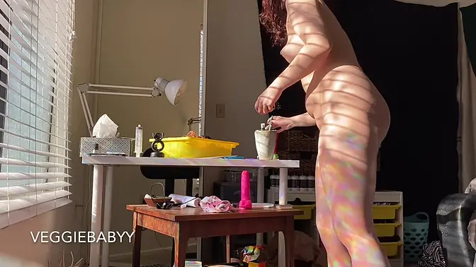 Voyeur spies on naked girl cleaning her room