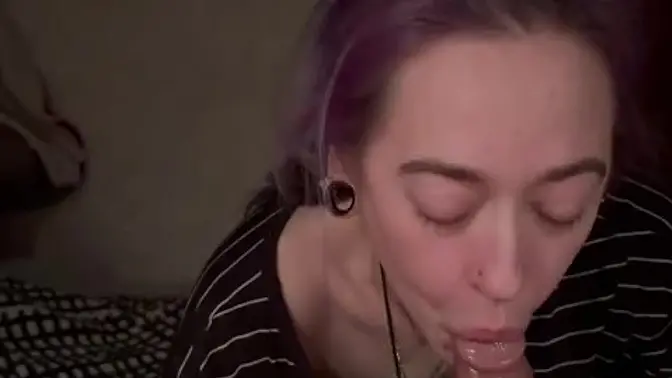 White trash whore sucks my big cock dry