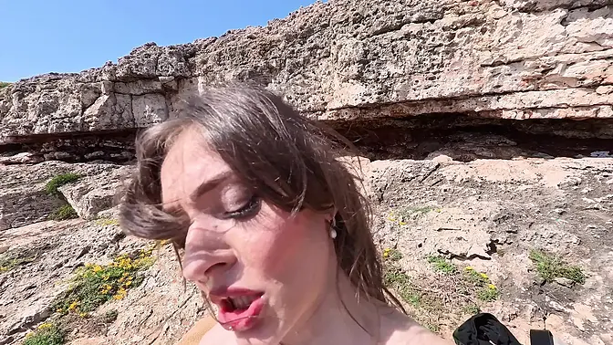 Wild mature brunette babe deepthroats and fucks best friend on beach