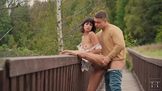 Woods MILF gets jizzed all over her big tits