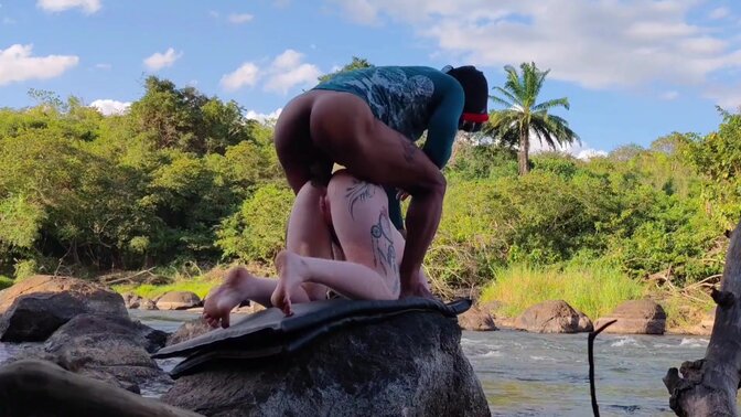 Young albino girl shows her potential by giving her tight ass to three guys to cum inside.