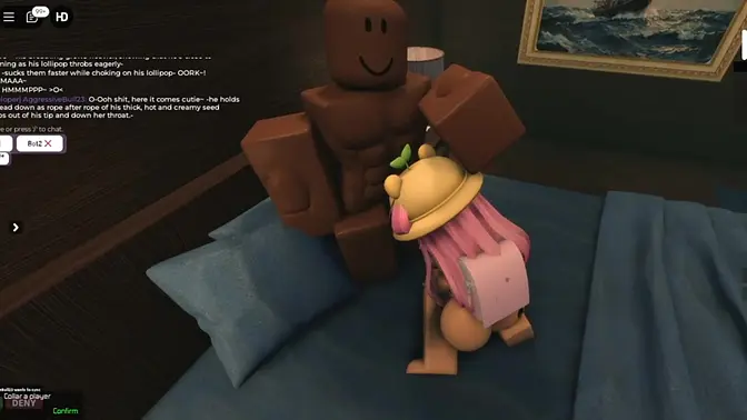 Young & cute pink-haired girl gives BBC a sloppy BJ in a Roblox condo