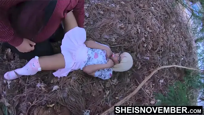 Young blonde wife cheats with black husband on forest floor