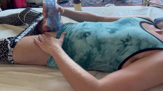 Young guy humps his pulsating Fleshlight