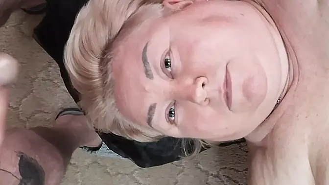 Young man jerks his cock filling milf's mouth with cum