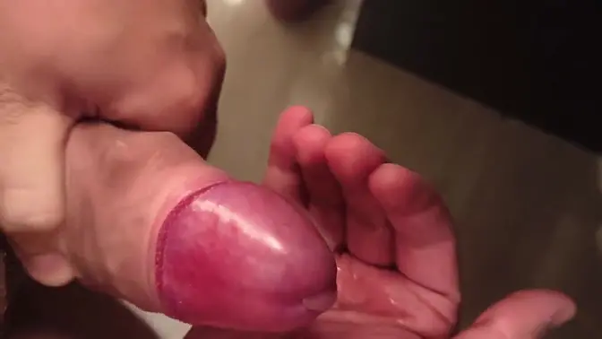 Young man with uncut big cock jerks off to massive cumload